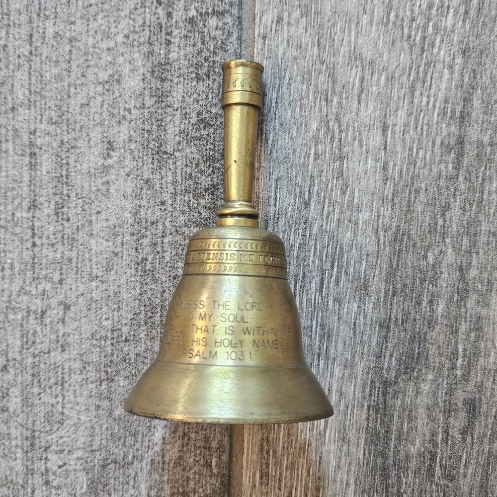 Royal Eijsbouts Hand Bell Gold Brass Psalm‎ 103:1 Scripture Etched 1990 Vintage